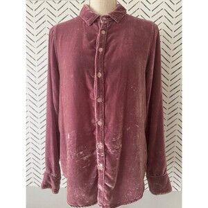 CP‎ Shades Romy Velvet Silk Button Down Shirt Pink Burgundy Size XS